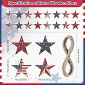  Ghirlanda vintage patriottica in legno con stelle, decorazioni da appendere per il 4 luglio, festone rustico con bandiera americana per il giorno dell'indipendenza, il Memorial Day, la mensola del