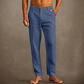 abordables Hogar-Hombre Pantalones de lino Pantalones Pantalones de verano Pantalones de playa Bolsillo Plano Comodidad Transpirable Vacaciones Diario Festivos Hawaiano Boho Negro Blanco