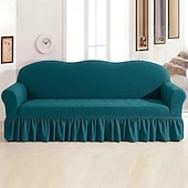 cheap Sofa Cover-Country Style 3D Stretch Sofa Cover with Skirt, Washable Elastic Couch Slipcover for 1/2/3/4 Seater, Fitted Furniture Protector