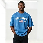 cheap Patriotic 250 T-shirts-4th of July 2026 250th Men's American Flag 1776 Acid Wash Shirt Heavyweight T-shirt Short Sleeve T shirt DTG Crew Neck Shirt Patriotic Street Holiday Blue Black Army Green Spring &amp; Summer Clothing