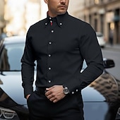 billiga Businessskjortor för män-Herr Skjorta Spearpoint krage skjorta Button Down skjorta Slät Ledigt Dagligen Svart Vit Rubinrött Mörk marin Långärmad Spread-krage Vår Vår &amp; Höst Kläder Button-Down