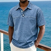 cheap Men's Classic Polo-SoftFade™ Men's Acid Wash Shirt Cotton Polo Shirt Casual Business Lapel Classic Short Sleeve Fashion Basic Solid Color Buttons Washed Summer Spring Regular Fit Blue Black Light Green Pink Navy