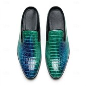 cheap Men's Clogs &amp; Mules-Men's Blue Green Exotic Loafers – Crocodile-Embossed Slip-On Dress Shoes, Designer Formal Footwear for Weddings, Nightclubs and Luxury Events