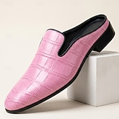 economico Zoccoli e pianelle da uomo-Mocassini da uomo rosa con stampa coccodrillo: scarpe eleganti slip-on di lusso, calzature di tendenza perfette per matrimoni, balli di fine anno e feste alla moda.