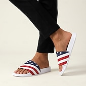 abordables Pantuflas y chanclas de hombre-Sandalias planas para hombre con estampado de bandera, zapatos de verano sin cordones con punta abierta, sandalias casuales ligeras para festivales de música, playa, piscina y uso diario.