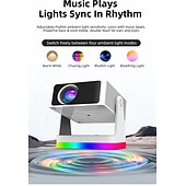 cheap Projectors-Smart Projector with Auto Focus &amp; Auto Keystone, 720P Native Portable Movie Projector with RGB Ambient Light, Bluetooth Speaker, WiFi Screen Casting, 180° Rotatable Home Theater Projector