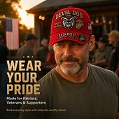  Boné comemorativo do 250º aniversário do Corpo de Fuzileiros Navais dos EUA, modelo Devil Dog. &Conjunto de moedas, boné de beisebol vermelho bordado com emblema da USMC Semper Fidelis (águia, globo e