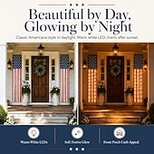 abordables 250e Anniversaire-Bannière lumineuse patriotique américaine (1 pièce) pour porche, décorations extérieures pour le 4 juillet, 250e anniversaire des États-Unis, étoiles et rayures, bannière pour porte d'entrée ou patio.