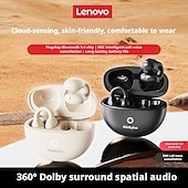 billiga TWS helt trådlösa hörlurar-Lenovo ThinkPlus öppna öronhörlurar, Bluetooth 5.4 luftledningshörlurar med clip-on-funktion, 360 AC HiFi-stereo trådlösa hörlurar med brusreducerande mikrofon, 24 timmars batteritid för sport,