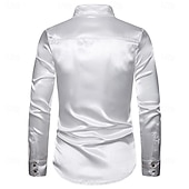 cheap Men's Satin Shirts-Men's Shirt Satin Shirt Dress Shirt Casual Shirt Solid Color Outdoor Work Black White Red Navy Blue Long Sleeve Turndown Summer Spring Clothing Apparel Sequins