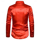 cheap Men's Satin Shirts-Men's Shirt Satin Shirt Dress Shirt Casual Shirt Solid Color Outdoor Work Black White Red Navy Blue Long Sleeve Turndown Summer Spring Clothing Apparel Sequins