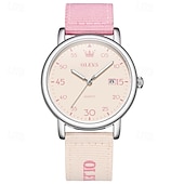 voordelige Quartz-horloges-Olevs dameshorloge in roze, schattig analoog quartz polshorloge met datumweergave, casual modieus meisjeshorloge met ademende nylon band, waterdicht tot 30 meter, verjaardagscadeau voor tienermeisjes