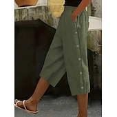  Dames Capri broeken Recht Casual / Dagelijks Comfortabel Kuitlengte Hoge taille Effen Kleur Lapwerk Zak Knoop Comfort Inelastisch Casual Vakantie Zwart Marineblauw Bruin Militair Groen Zomer Lente
