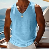 preiswerte Fitness Tank-Tops-Herren Ärmelloses Shirt Unterhemd Ärmellos V Ausschnitt Sommer Einfach Mode Basic Lässig Schlank Weich Lässig Strand Urlaub Schwarz Weiß Blau Top T-Shirt für Herren