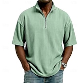 economico Polo classica da uomo-Men's Corduroy Shirt Polo Shirts Casual Daily Quarter Zip Short Sleeve Fashion Basic Plain Lightweight Quarter Zip Summer Spring Regular Fit Black White Wine Navy Blue Sky Blue Purple Corduroy Shirt