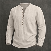  Bărbați Cămașă de in Cămașă popover Cămașă de vară Cămașă casual Simplu Casual Zilnic Alb Negru Bleumarin Albastru celest Manșon Lung Guler de stand Vară Primăvară Îmbrăcăminte Nasturi