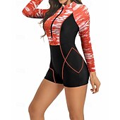 Χαμηλού Κόστους Rash Guards One Pieces-Γυναικεία Προστατευτικά Μαγιό Ολόσωμα κομμάτια Εκτυπωμένο Κουμπώσου Πολύ Ελαφρύ (UL) Προστασία UV Ελαστικό Μακρυμάνικο Μαγιό Σέρφινγκ Ψαροντούφεκο Άνοιξη
