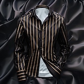 abordables Camisas de satén para hombre-Hombre Camisa Camisa de raso Camisa para Vestido Abotonar la camisa camisa de baile Tiras verticales Boda Formal Negro Azul Verde Trébol Manga Larga Cuello Vuelto Todas las Temporadas Ropa