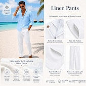  Herren Leinenhosen Hose Anzughose Sommerhose Strandhose Tasche Einfach Komfort Atmungsaktiv Volle Länge Lässig Täglich Outdoor Urlaub Mode Khaki Schwarz Unelastisch