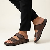 economico Ciabatte e infradito da uomo-Sandali da uomo marroni, con cinturino regolabile e punta aperta, scarpe casual, comodi sandali estivi per spiaggia, piscina, resort e uso quotidiano.