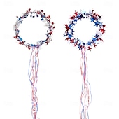 cheap U.S. 250th Anniversary-2 PCS Sparkling Americana Star Crown Headbands with Flowing Ribbons, Patriotic Red White Blue Hair Accessories for 4th of July Independence Day, Memorial Day, Veterans Day, Parades, Festivals