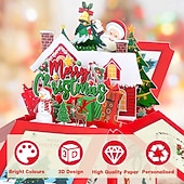  3D-Pop-up-Weihnachtskarte in einer Schachtel, Weihnachtsmann &Weihnachtskarte mit Schneemanndorf, einzigartiges handgefertigtes Geschenk für Kinder, Freunde und Familie, festliche Tischdekoration mit