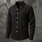 baratos Clássico-Masculino Camisa Social Camisa de linho camisa de verão camisa de botão Tecido Casual Roupa Diária Preto Branco Verde Claro Rosa Manga Longa Aberto para a Lateral Primavera Verão Verão Roupa Bolso