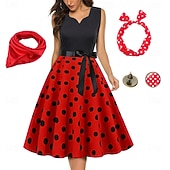 abordables Tenues-Années 1950 Rétro Vintage Rockabilly Robe trapèze Robe Évasée Pois Déguisement Femmes Fête / Soirée Enterrement de Vie de Jeune Fille Adulte Robe Bandeau Robes de soirée