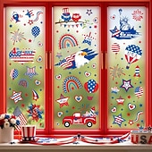  Fensteraufkleber zum 4. Juli – 9 Bögen mit 111 Stück, patriotische Dekoration, doppelseitig, zum Unabhängigkeitstag, statisch haftende Fensteraufkleber für Glasfenster, rot-weiß &blaue