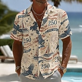  4th of July 2026 250th Men's Eagle American Flag Shirt Summer Shirt Button Up Shirt Short Sleeve Patriotic Outdoor Festival Summer Spring Turndown 3D Print Collared Shirts Blue Blue 3# Blue 2# Blue 1#