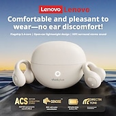 billiga TWS helt trådlösa hörlurar-Lenovo ThinkPlus öppna öronhörlurar, Bluetooth 5.4 luftledningshörlurar med clip-on-funktion, 360 AC HiFi-stereo trådlösa hörlurar med brusreducerande mikrofon, 24 timmars batteritid för sport,