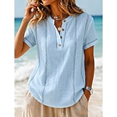  Femmes T-shirt Chemise Henley Boutons Rayé Mode Manche Courte Henley Hauts Longs Occasionnel Plage Été Blanche Vert Claire bleu marine Bleu Ciel Orange Été Printemps