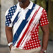  4th of July 2026 250th Men's American US Flag Waffle Polo Shirts Short Sleeve Polo Shirts Collared Shirts Casual Athleisure Daily Wear 3D Print Buttons Breathable Mesh Summer Spring Blue 1 Blue 2#