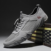 economico Scarpe Casual con Lacci-Scarpe da trekking da uomo beige in mesh, scarpe da trail running con lacci, scarpe da passeggio leggere e antiscivolo per viaggi, campeggio e uso quotidiano.