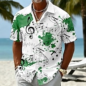  Per uomo Musica Note Camicia Camicia Estiva Camicia con Bottoni Manica Corta Vintage Retrò All'aperto Vacanza al Mare Estate Primavera Collo ripiegato Stampa 3D Camicie con bottoni Blu Viola Marrone