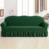 cheap Sofa Cover-Country Style 3D Stretch Sofa Cover with Skirt, Washable Elastic Couch Slipcover for 1/2/3/4 Seater, Fitted Furniture Protector