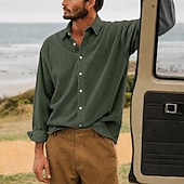 cheap Men's Smart Casual Shirts-Men Shirt Casual Shirt Corduroy Shirt Button Up Shirt White Dark Brown Black Navy Blue Purple Long Sleeve Plain Shirt Collar Casual Daily Plain Clothing Apparel Elegant Fashion Casual