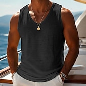 preiswerte Fitness Tank-Tops-Herren Ärmelloses Shirt Unterhemd Ärmellos V Ausschnitt Sommer Einfach Mode Basic Lässig Schlank Weich Lässig Strand Urlaub Schwarz Weiß Blau Top T-Shirt für Herren