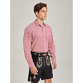 tanie Bawarskie koszule-Oktoberfest Koszula Czerwona kratka Gingham bawarski Niemiecki Alpejski Łąki Męskie Karnawał Impreza Festiwal Piwa Tkanina w stylu tradycyjnym