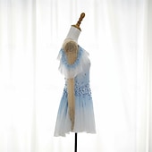 baratos Vestidos de Patinação Artística-Figure Skating Dress Women's Ice Skating Dress Sky Blue Patchwork Thumbhole Stretchy Training Competition Skating Wear Classic Crystal / Rhinestone Long Sleeve Ice Skating Figure Skating