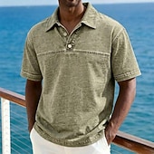 cheap Men's Classic Polo-SoftFade™ Men's Acid Wash Shirt Cotton Polo Shirt Casual Business Lapel Classic Short Sleeve Fashion Basic Solid Color Buttons Washed Summer Spring Regular Fit Blue Black Light Green Pink Navy