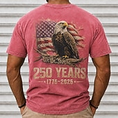  4th of July 2026 250th Men's Eagle American Flag 100 Cotton Acid Wash Heavyweight T-shirt Short Sleeve T shirt DTG Crew Neck Shirt Fashion Daily Holiday Spring Summer Clothing Apparel