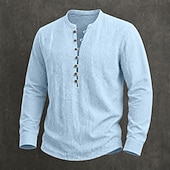  Bărbați Cămașă de in Cămașă popover Cămașă de vară Cămașă casual Simplu Casual Zilnic Alb Negru Bleumarin Albastru celest Manșon Lung Guler de stand Vară Primăvară Îmbrăcăminte Nasturi