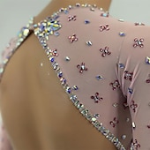 abordables Robes de Patinage Artistique-Robe de patinage artistique Femmes Patinage Robe Rose Patchwork Dos Nu Élastique Entraînement Compétition Tenue de Patinage Classique cristal pailleté manche longue Patinage sur glace Patinage