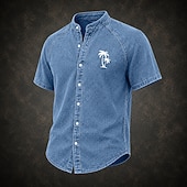 economico Camicie casual eleganti da uomo-camicia da uomo softfade™ camicia casual camicia in denim camicia acid wash capo tinto rosa verde kaki grigio azzurro manica corta tinta unita colletto alla coreana abbigliamento casual quotidiano