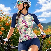 economico Maglie da donna-Per donna Maglia da Ciclismo Floreale Manica Corta Bicicletta Maglia Top con 3 tasche posteriori Protezione solare Resistente ai Raggi UV Asciugatura Rapida Strisce Riflettenti Gli sport Rosa Blu