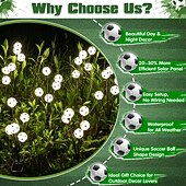 abordables Luces de camino y linternas-Luces solares para jardín con diseño de la Copa de Fútbol 2026, 2 estacas con luces de fútbol con 8 cabezas de bola LED, luces colgantes impermeables para césped, caminos, jardines, patios y parques