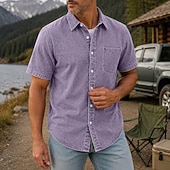 cheap Men's Smart Casual Shirts-SoftFade™ Men Shirt Casual Shirt Demin Shirt Acid Wash Shirt Garment Dyed Black Light Green Burgundy Navy Blue Purple Short Sleeve Plain Shirt Collar Casual Daily Button-Down Clothing