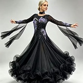 ieftine Îmbrăcăminte de competiție-Dans de Societate Rochie Broderie Despicare Cristale / Strasuri Pentru femei Antrenament Performanță Manșon Lung Elastan Organza