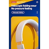 abordables Écouteurs Bluetooth sans fil-Casque sans fil Lenovo ThinkPlus supra-auriculaire, Bluetooth 5.3 avec micro, son stéréo haute fidélité avec basses profondes, oreillettes douces, pliable, idéal pour les jeux, les voyages et le